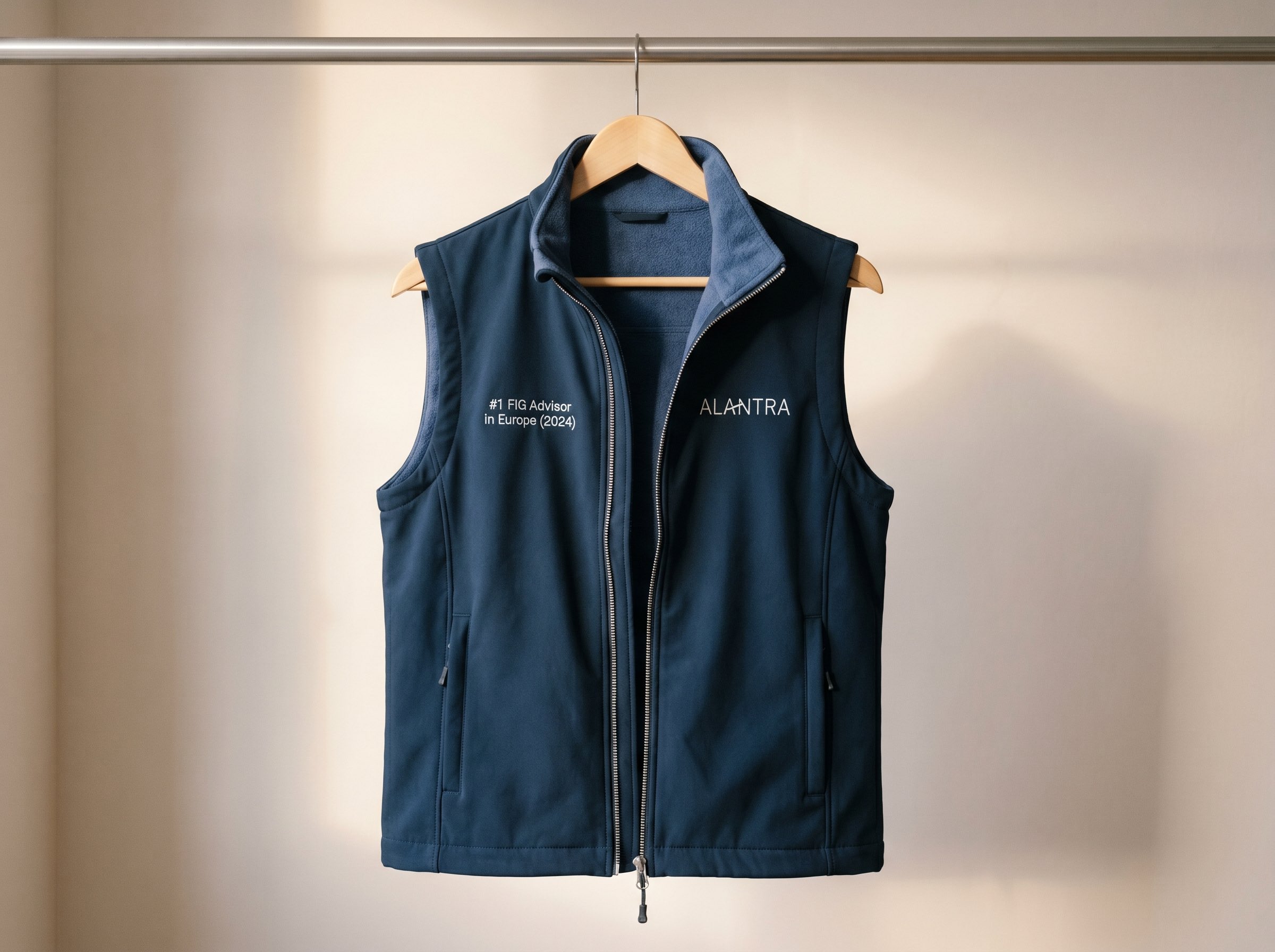 Custom navy vest for Alantra