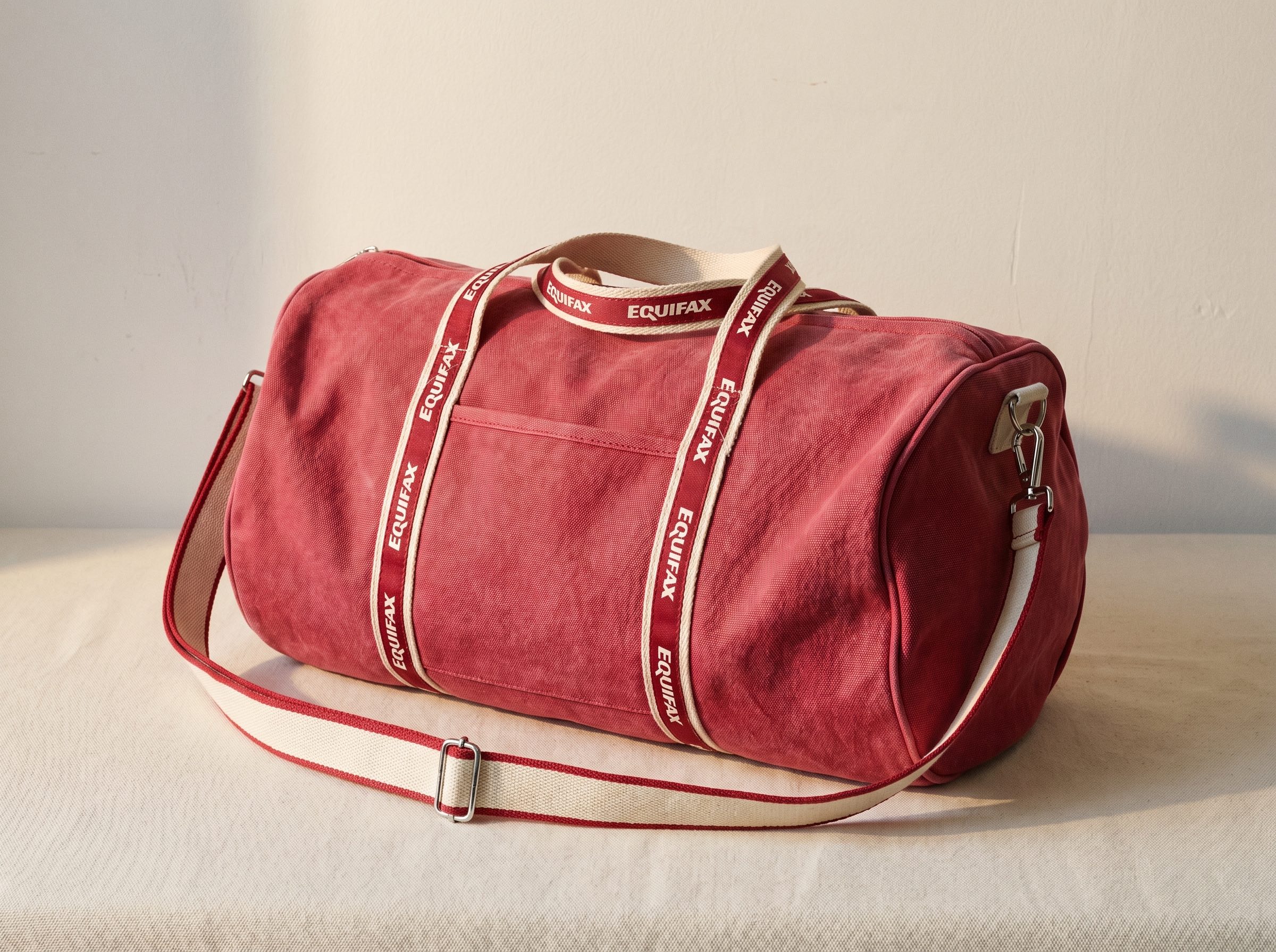 Equifax duffel styled in editorial daylight