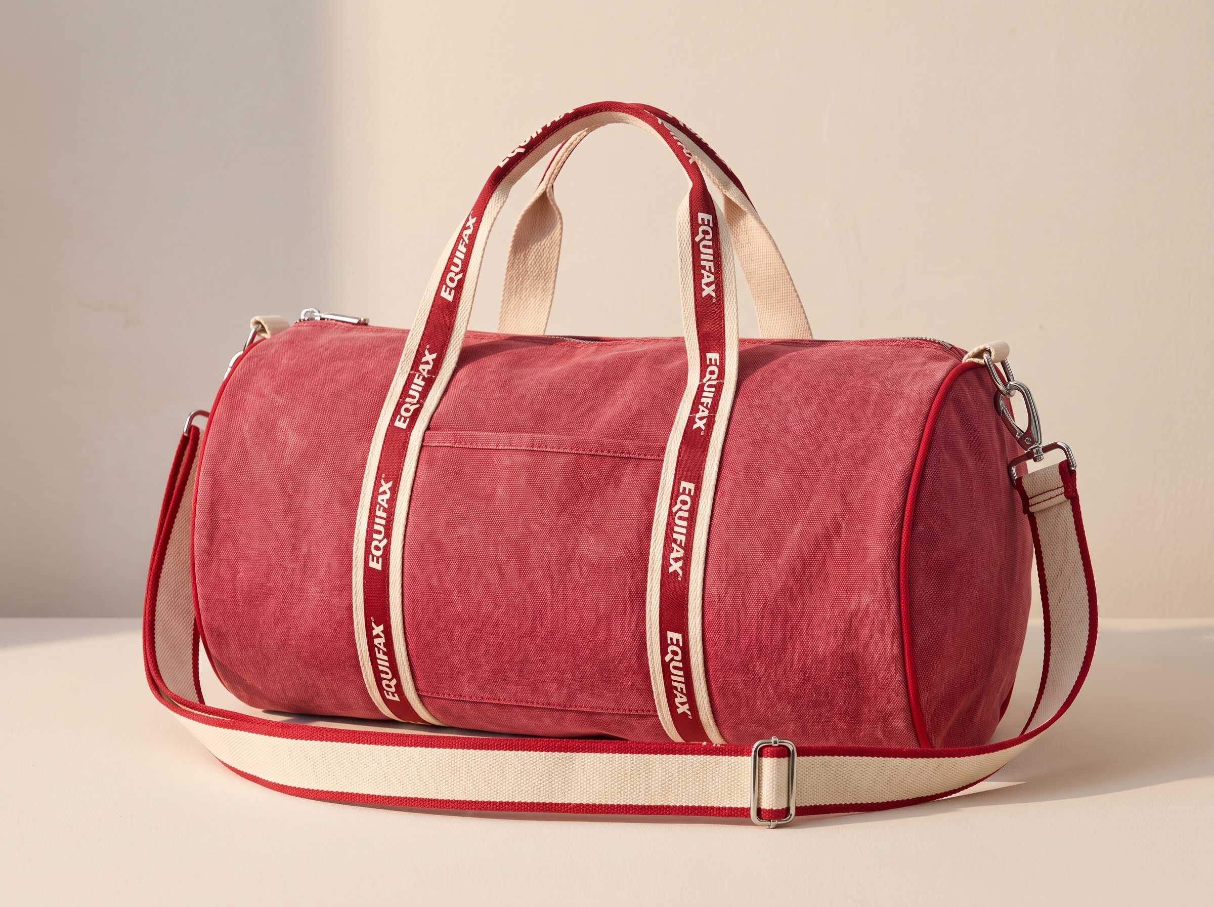 Custom red canvas duffel for Equifax